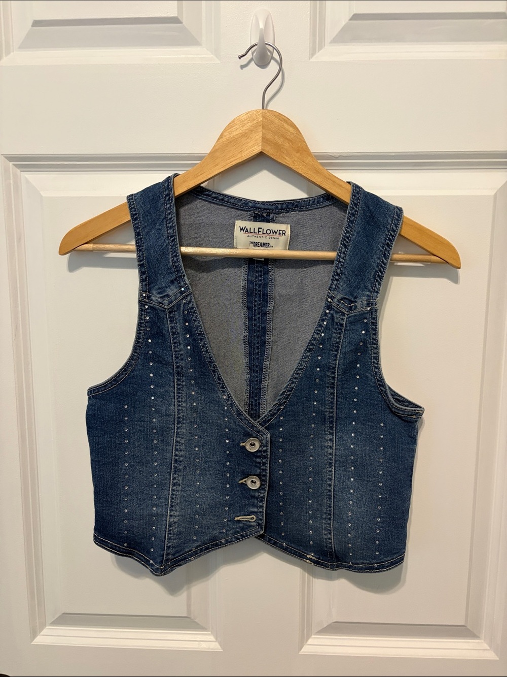 Wallflower Denim Vest Cinch Back Western Bling Rodeo Concert Y2K